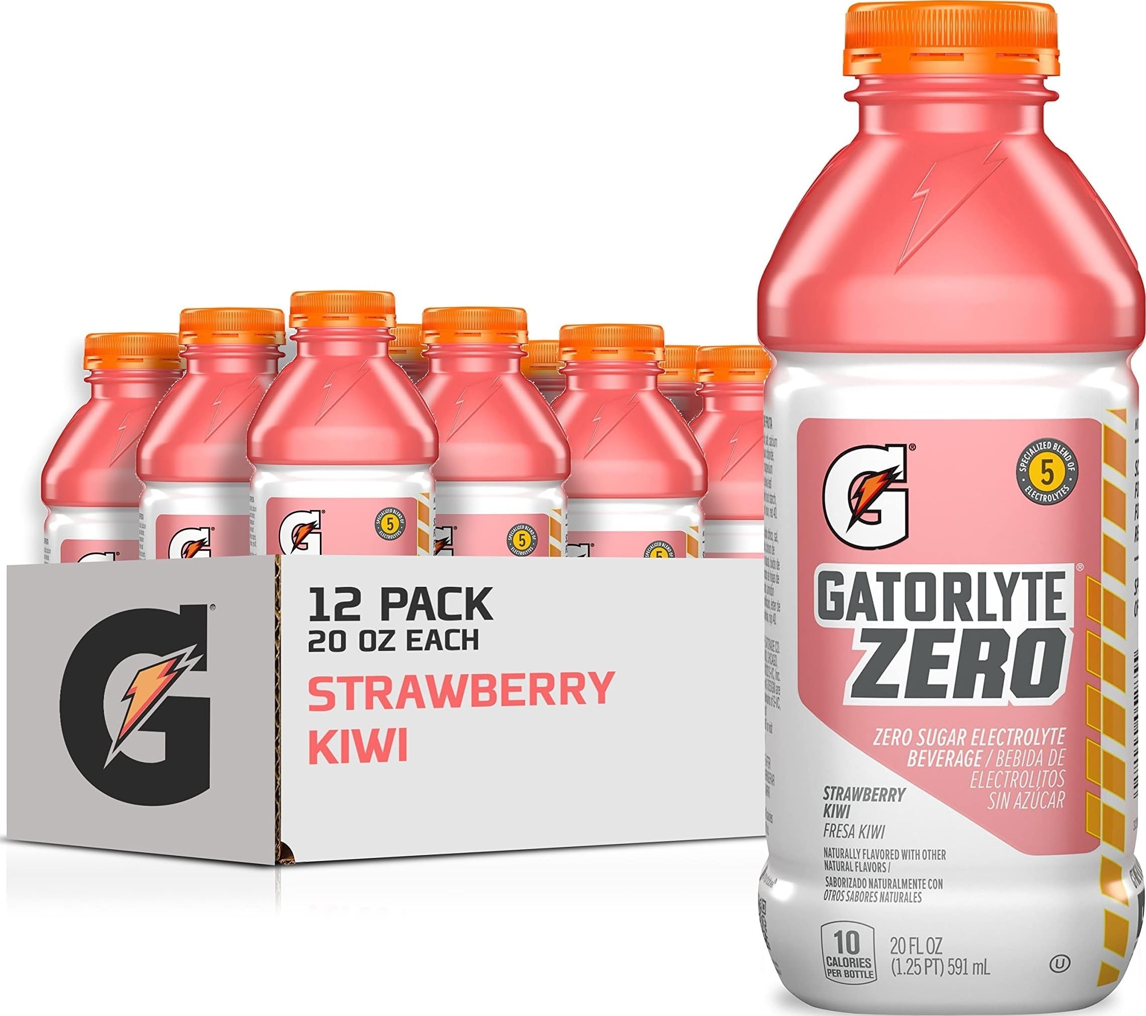 - Gatorlyte Zero Electrolyte Beverage, Strawberry Kiwi, Zero Sugar Hydration, Specialized Blend of 5 Electrolytes, No Artificial Sweeteners or Flavors, 20 Oz Bottles (Pack of 12)