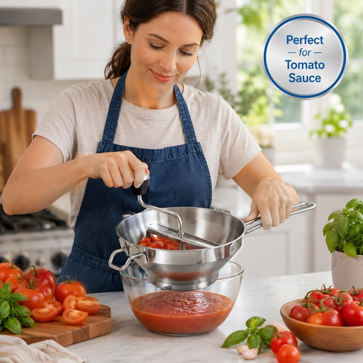 Stainless Steel Food Mill with 3 Interchangeable Discs, Manual Food Strainer for Tomato Sauce, Applesauce, Mashed Potatoes, Baby Food and Vegetable Purees, Dishwasher Safe