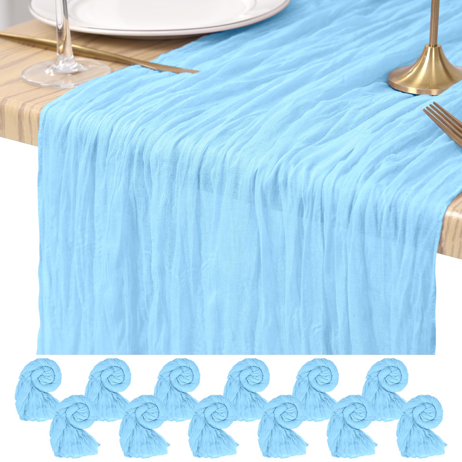 Pesonlook Cheesecloth Table Runner Light Blue, 12 Pack 17.7x108 inch, Long