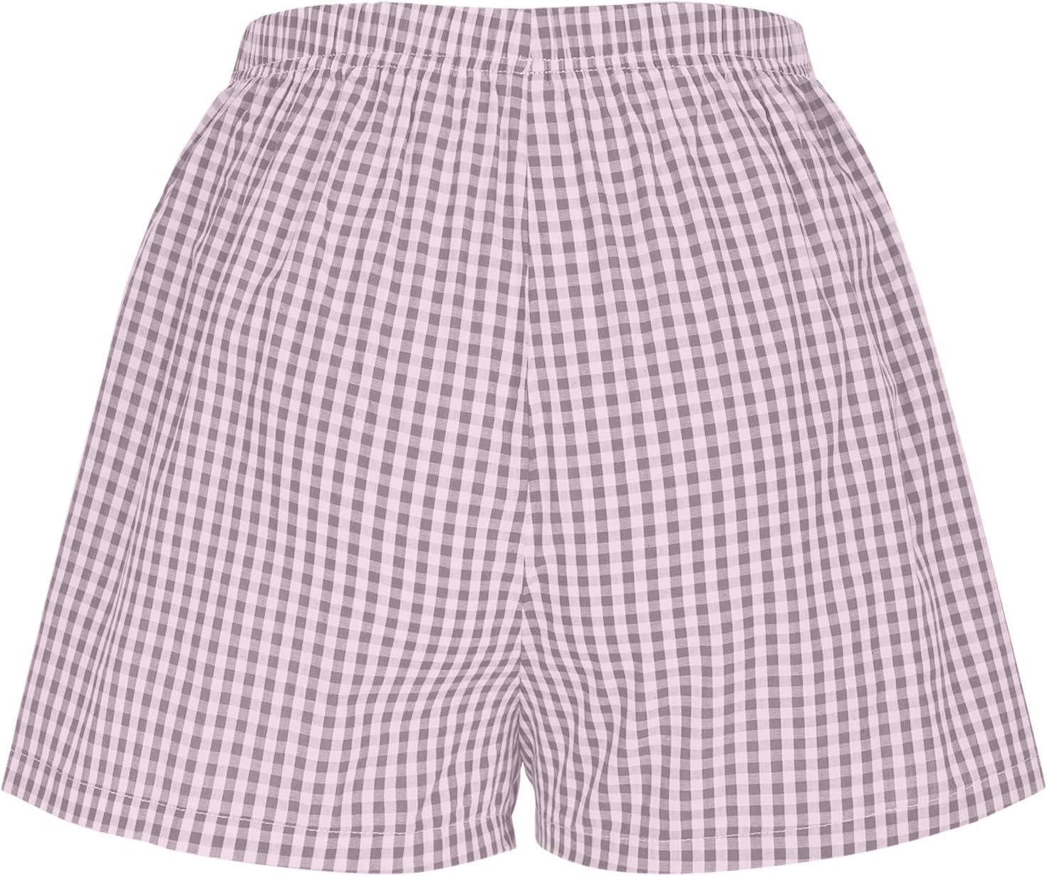Women Gingham Pajamas Shorts Y2k Cute Pj Short Pants Plaid Lounge Shorts Sleep Bottoms Elastic Boxers Streetwear