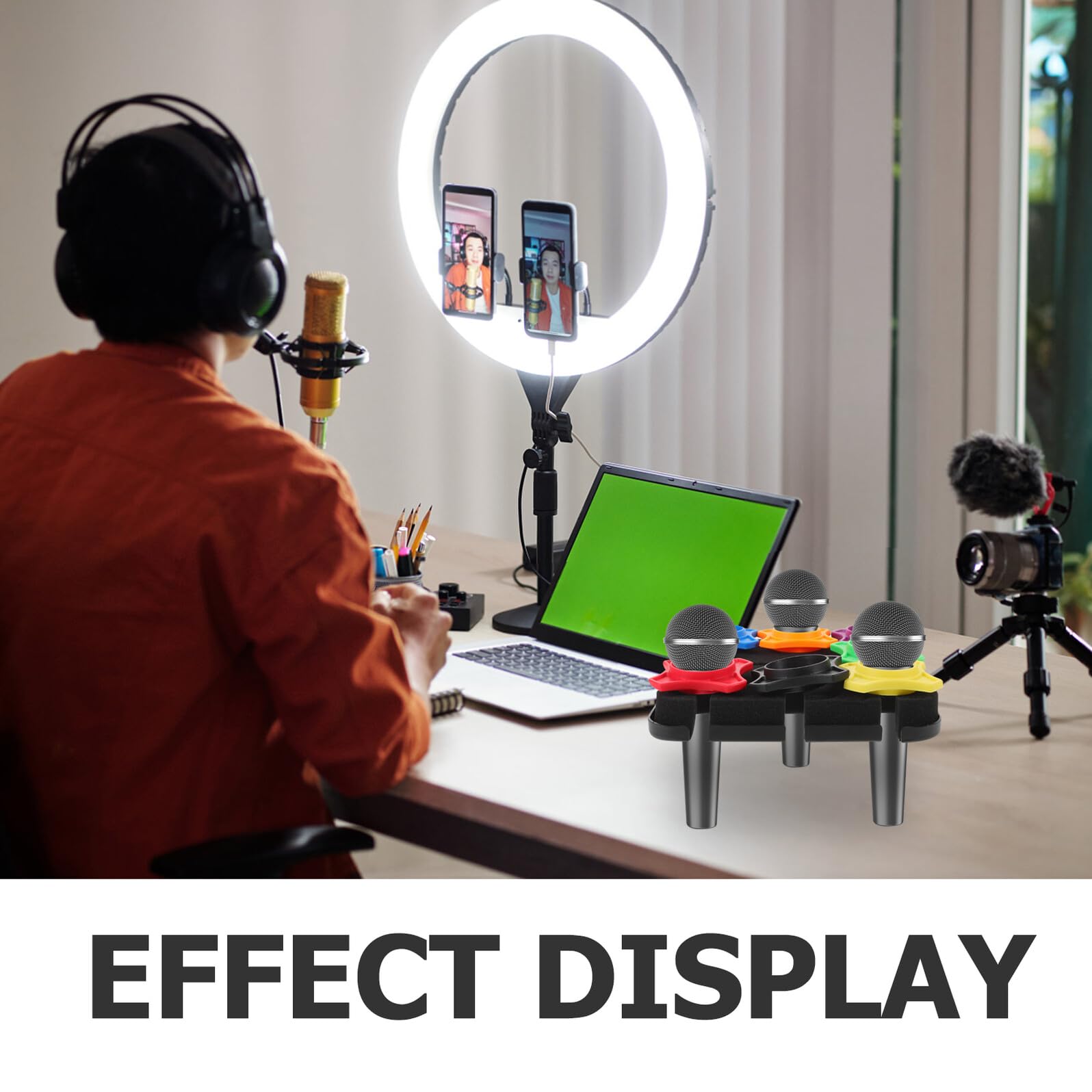 Soporte para Micrófonos Metálico con Bandeja para Micrófonos Organizador Múltiple Accesorio Seguro y Estable para Escenarios Karaoke y Streaming