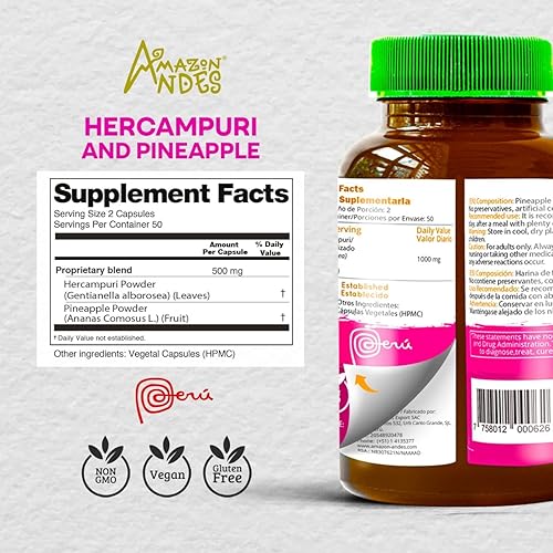 Miniatura 2 de Tienda Andes Hercampuri Cápsulas  Efecto hipoglucémico reduce el nivel de glucosa (100 x 500 mg)