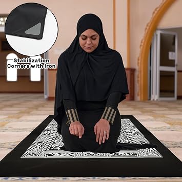 Prayer Mat Mini Pocket Portable Travel Rug with Compass | Pocket Sized Muslim Folding Prayer Mat 60 * 100cm Waterproof Rug (Black)