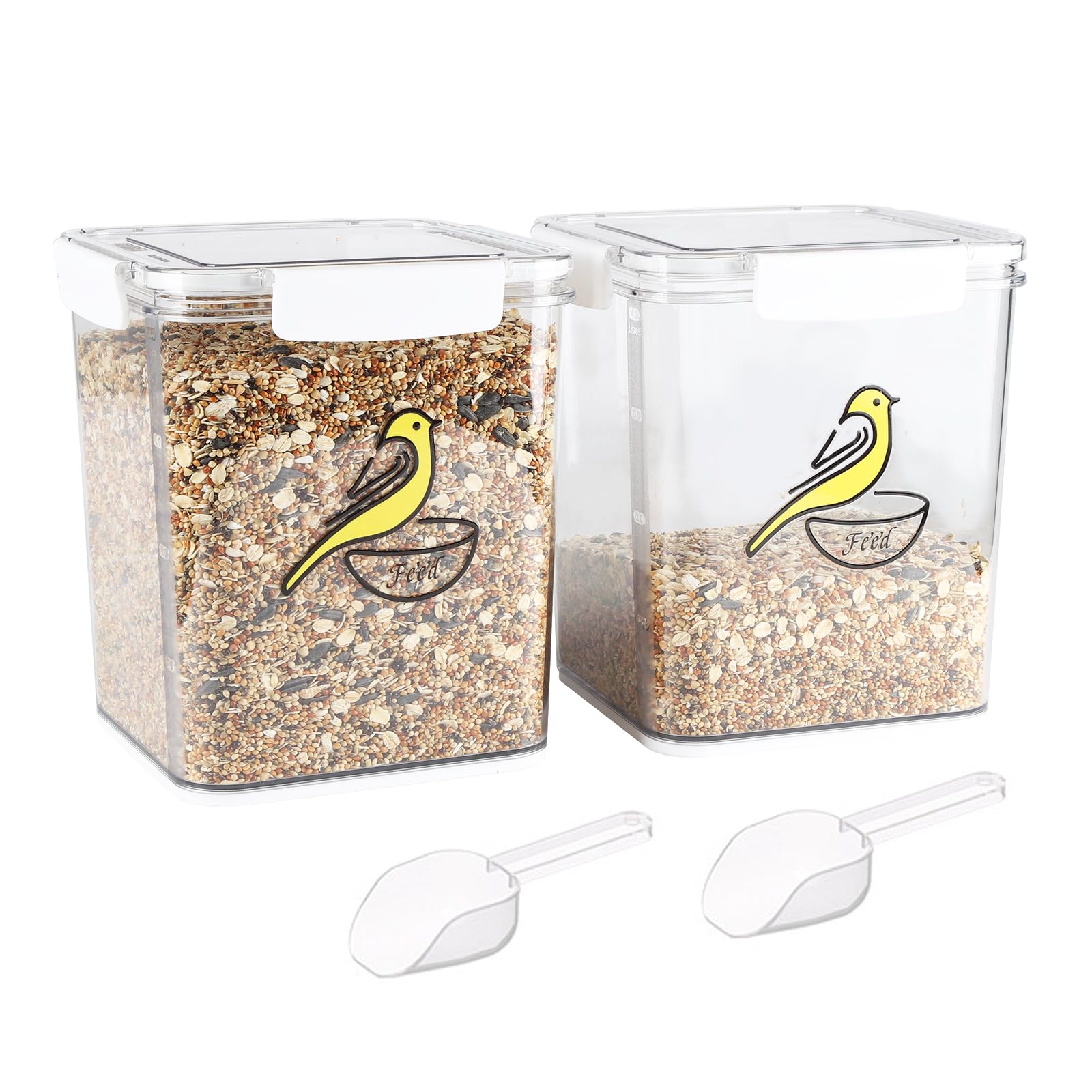 Airtight Bird Seed Storage Bird Seed Storage Container Wild Bird Food Storage Tin 2pack,Bird Food Dispenser with Lids & Handle, BPA Free Leakproof Seed Storage Container for Finches, 4.41LB/Grey