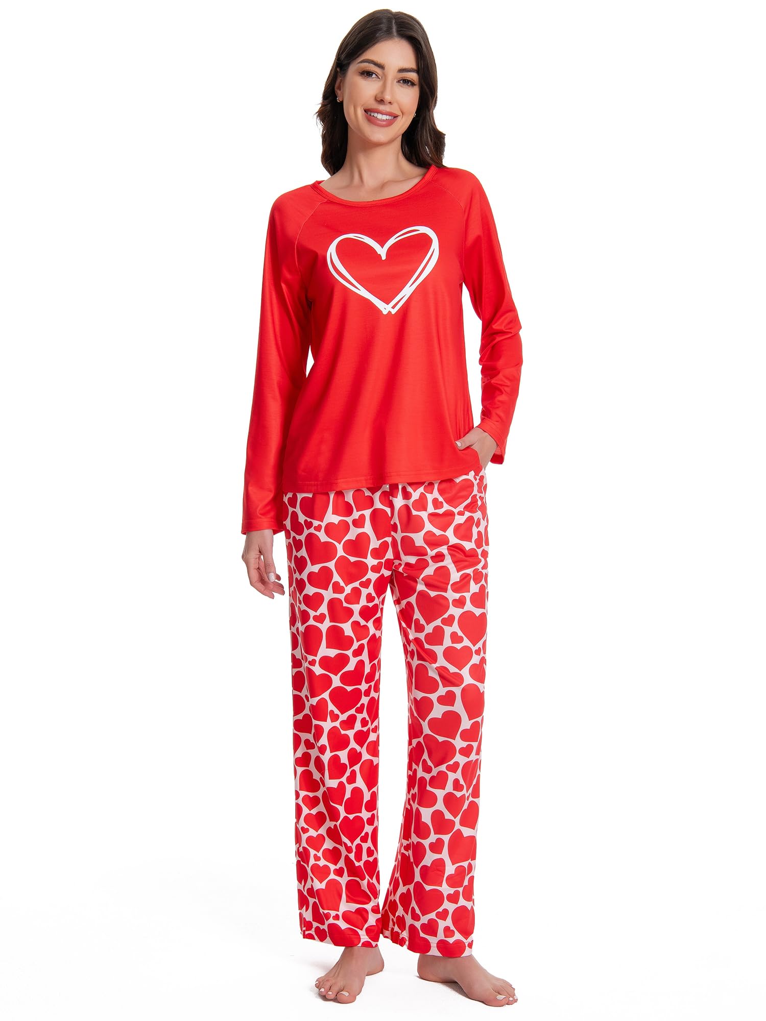Conjunto de pijama a juego para parejas para mujeres y hombres, ropa de dormir de manga larga con bolsillo