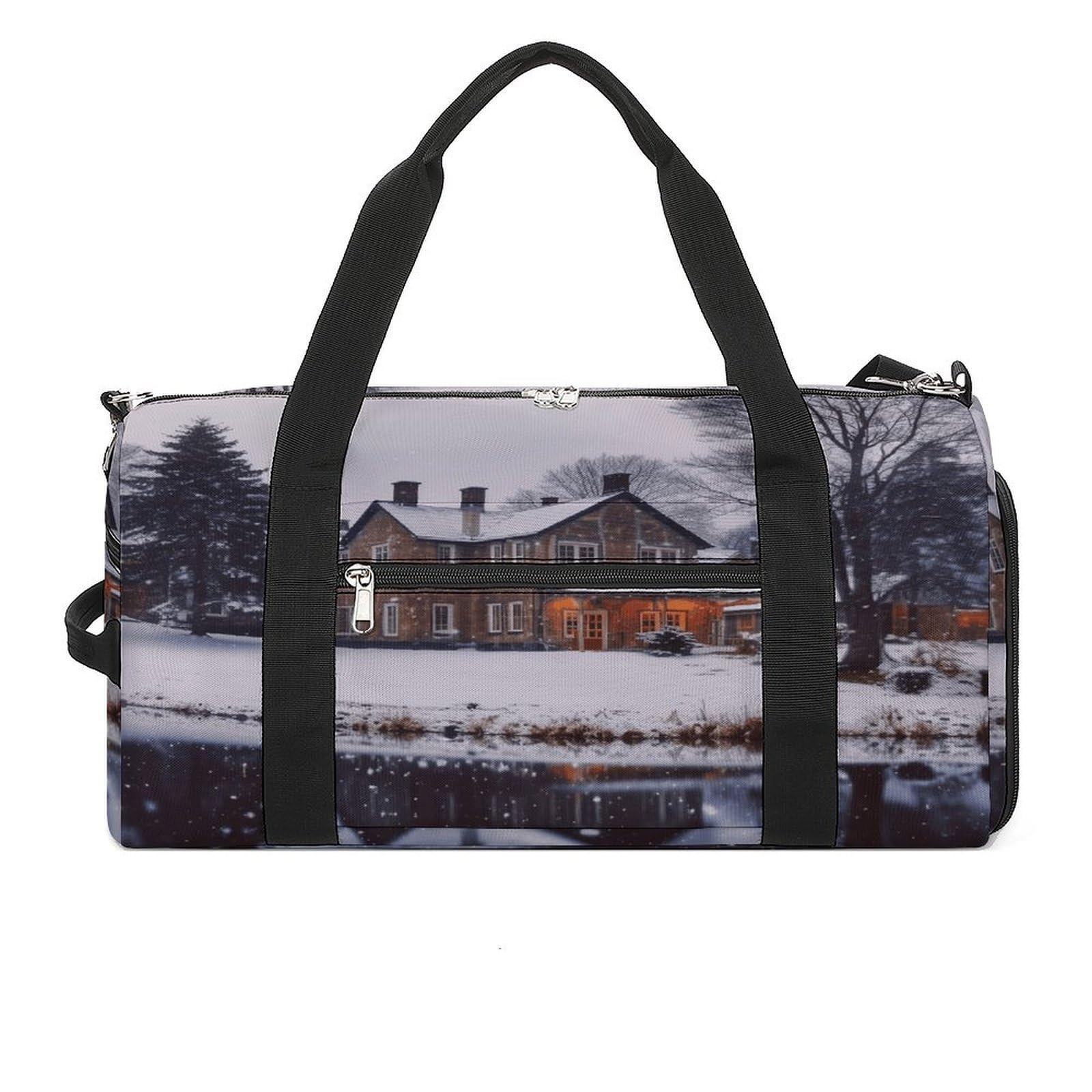 Turnbeutel für Damen und Herren, Winter, Bauernhaus-Druck, Turnbeutel, wiederverwendbar, Turnbeutel mit Schuhfach, Stil, Einheitsgröße, modern, Stil:, Einheitsgröße, Modern