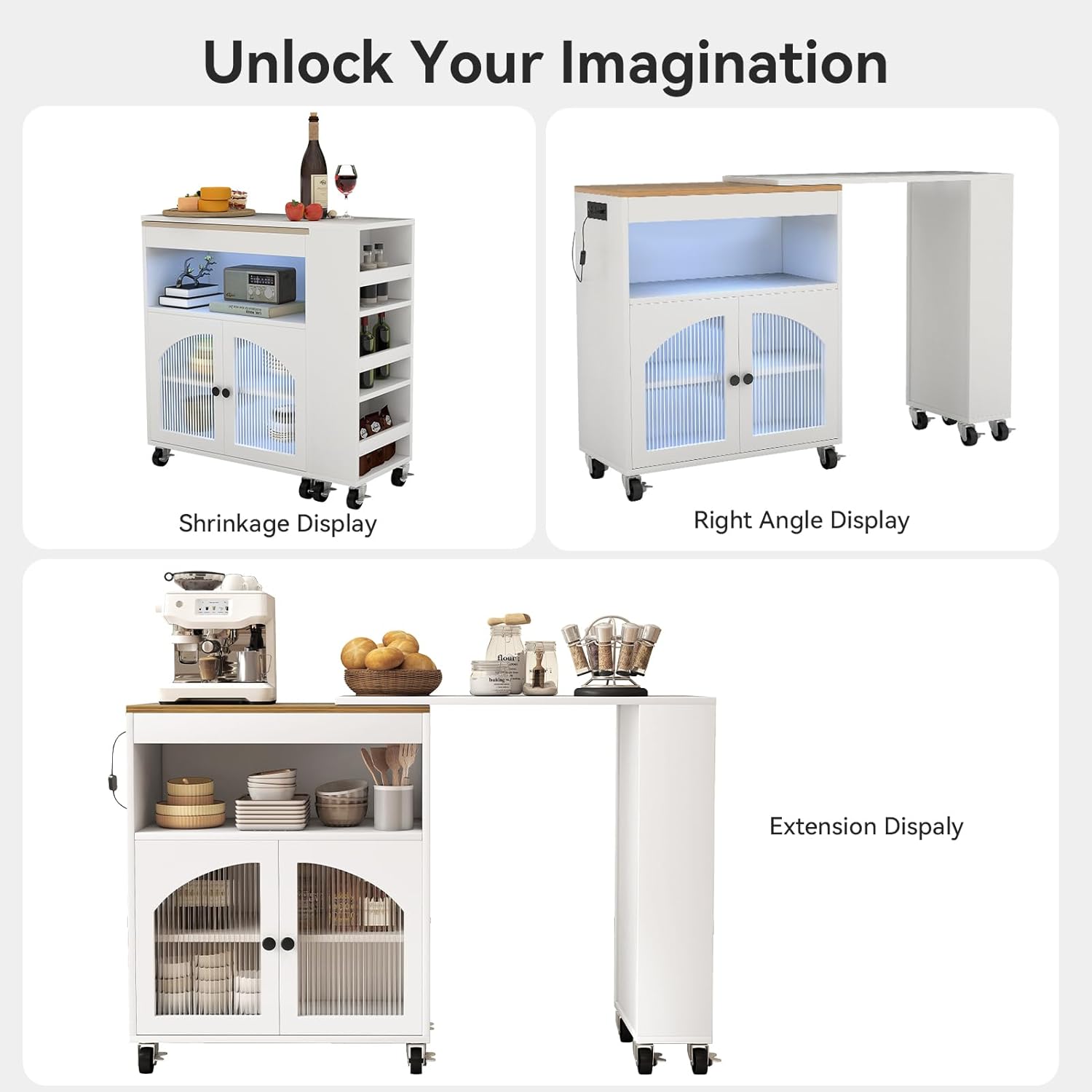 41'' Kitchen Island with Storage - Versatile Storage Cart & Rolling Island Table on Wheels for Dining Room, Kitchen Use (White)