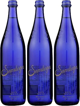 Saratoga Sparkling Spring Water, 28oz Cobalt Blue Glass Bottle Pack of 3, Total of 84 Fl Oz