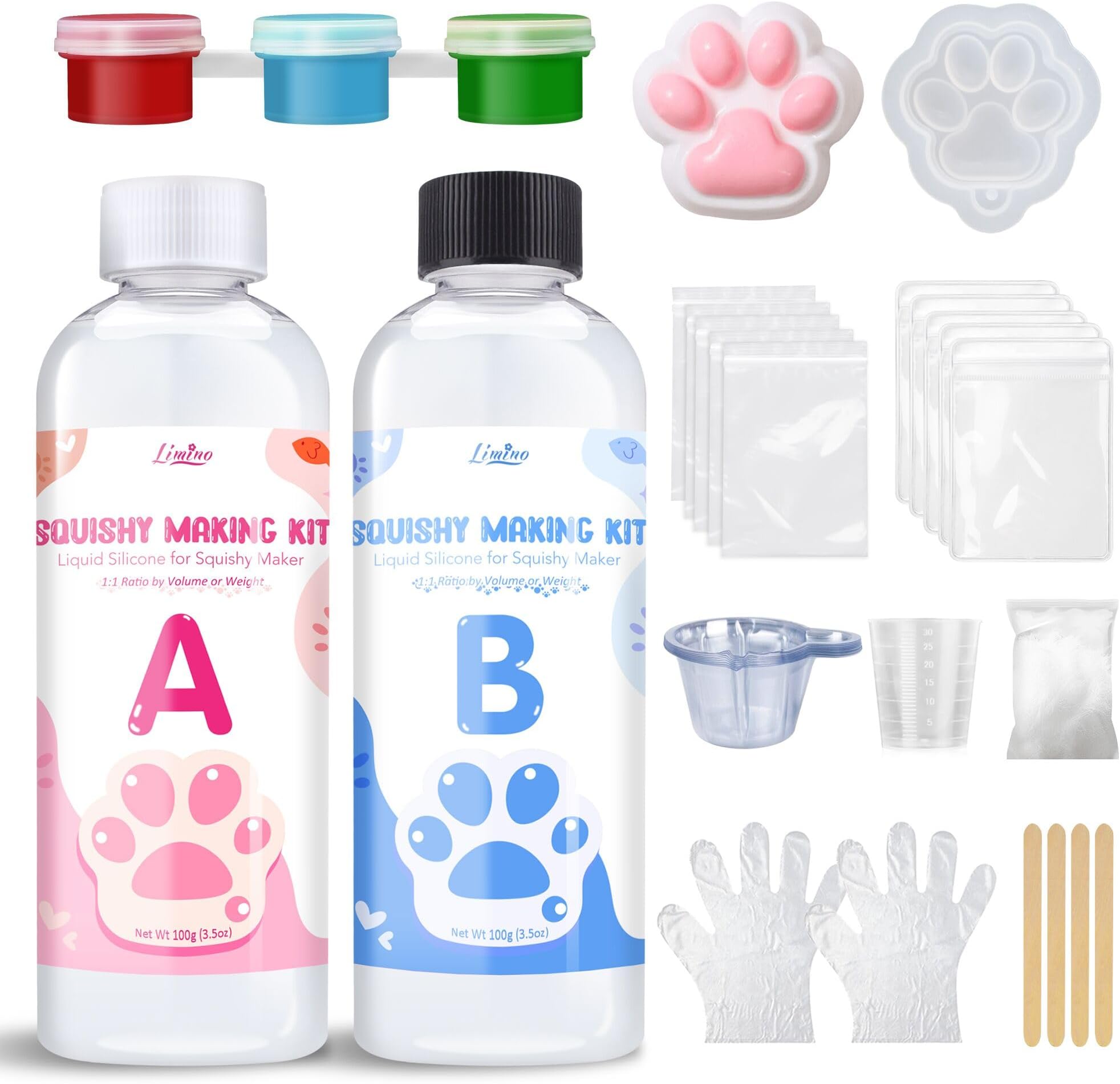 Liquid Silicone Squishy Making Kit - 7oz 1:1 AB Ratio Mixed Super Soft Silicone Rubber for Squishy Maker, Perfect DIY Stress Relief Gift Making Kit for Taba Squishy, Taba Bear, Flocking Cat's Paw