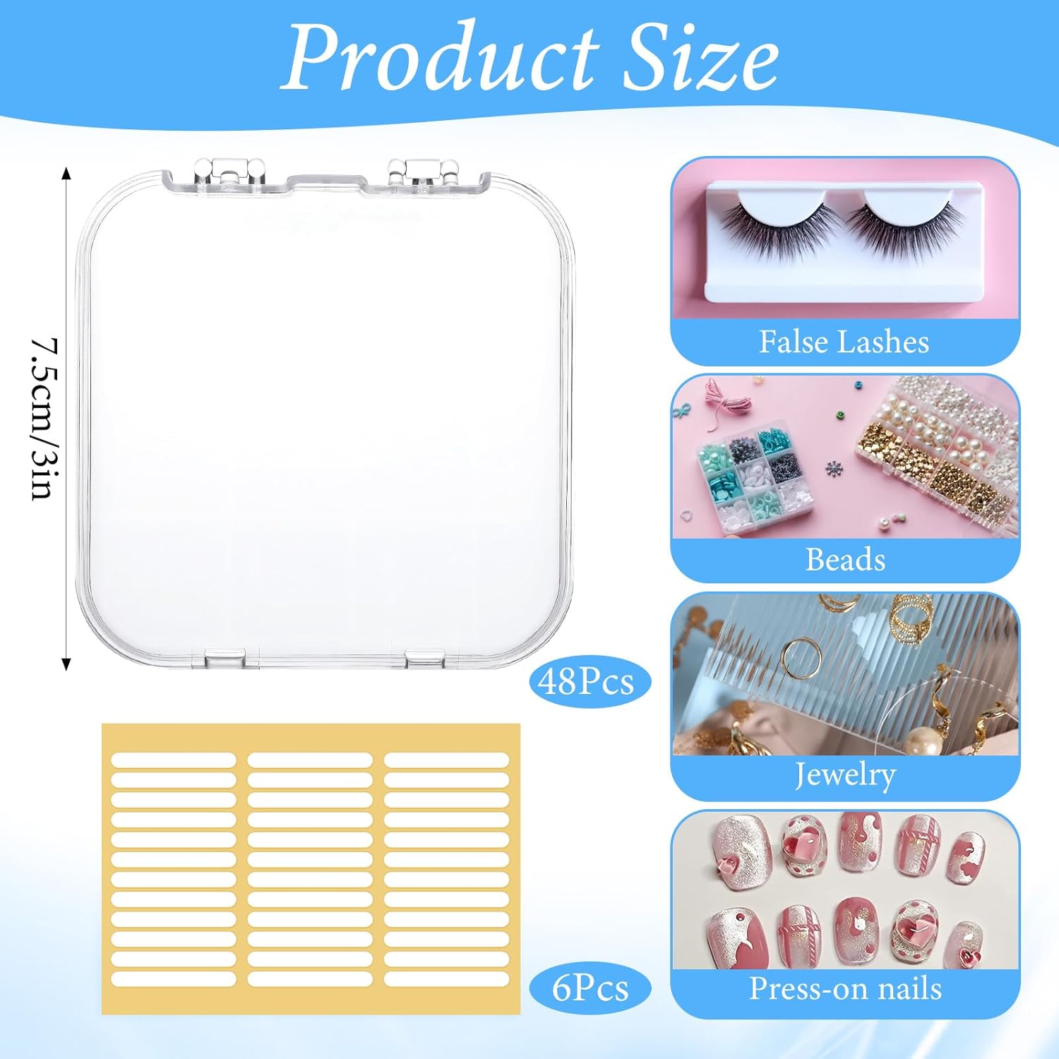 48 PCS Press on Nail Storage Box with 216 PCS Adhesive Double Sided Tape, Nail Packaging for Press Ons Presses on Nails Container Acrylic Nails Display Box for Fake Nailes Storage Display Art Business