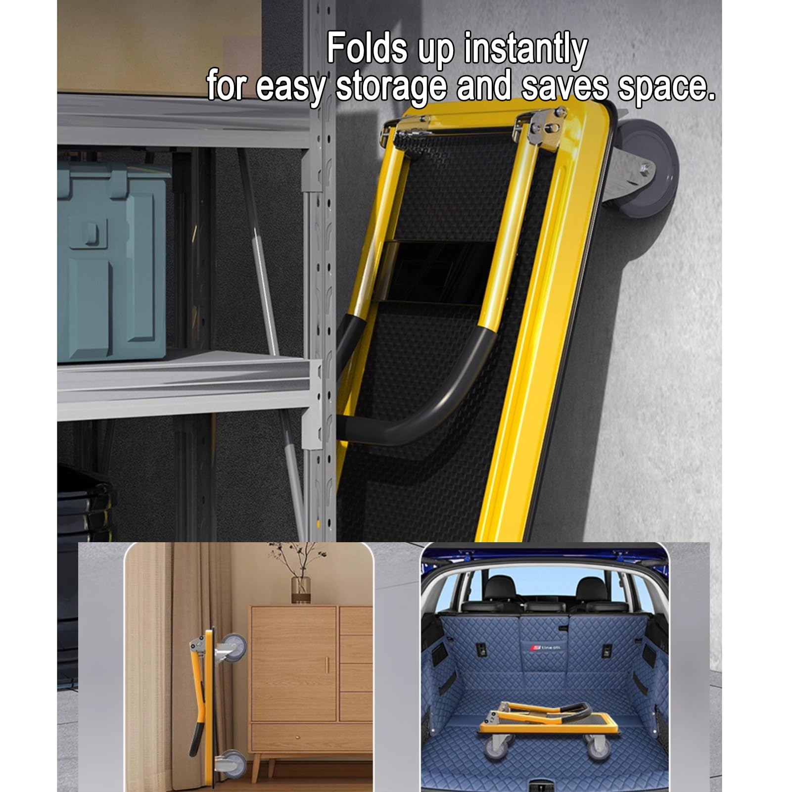 Carro de Mano Plegable de Alta Resistencia, con Ruedas y Frenos silenciosos de 360°, Carro de Carga for el hogar, Adecuado for almacenes y garajes(90x60cm)