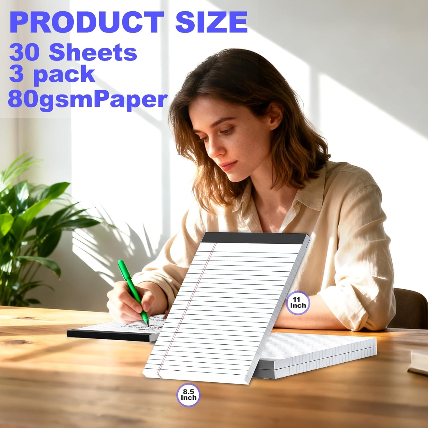 3 Pack White Legal Pads 8.5 x 11 Inch, Wide Ruled Notepads Lined Memo Note Pads, 8.5x11 Inch Micro Perforated Writing Pads 30 Sheets Per Pad for Work Study Daily Note Taking List - Image 2