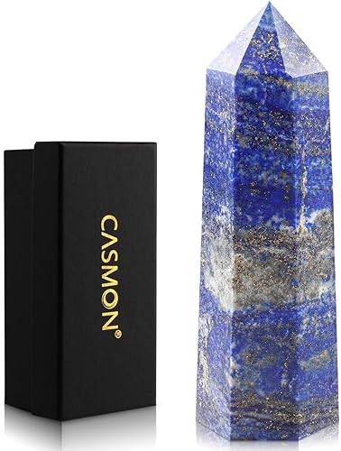 CASMON Varitas de cristal curativo grandes de 3.9-4.3 pulgadas (3.9-4.3 in), piedra de torre de cristal de obelisco de lapislázuli azul natural, 6