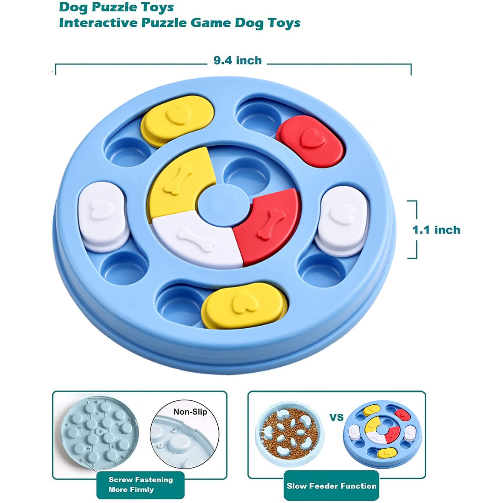 Elezenioc Dog Puzzle Slow Feeder Toy,Puppy Treat Dispenser Slow Feeder Bowl Whelp Toy,Dog Brain Games Dish with Non-Slip - Image 2