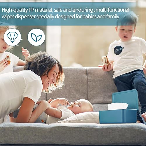 Miniatura 5 de Dispensador de toallitas para pañales, estuche de pañuelos mantiene las toallitas frescas contenedor con tapa (azul)