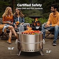 Vista 4 de CIAYS Fogata sin humo, hoguera de 19 pulgadas para acampar con tecnología patentada, hoguera portátil para exteriores con parrilla de acero, póker