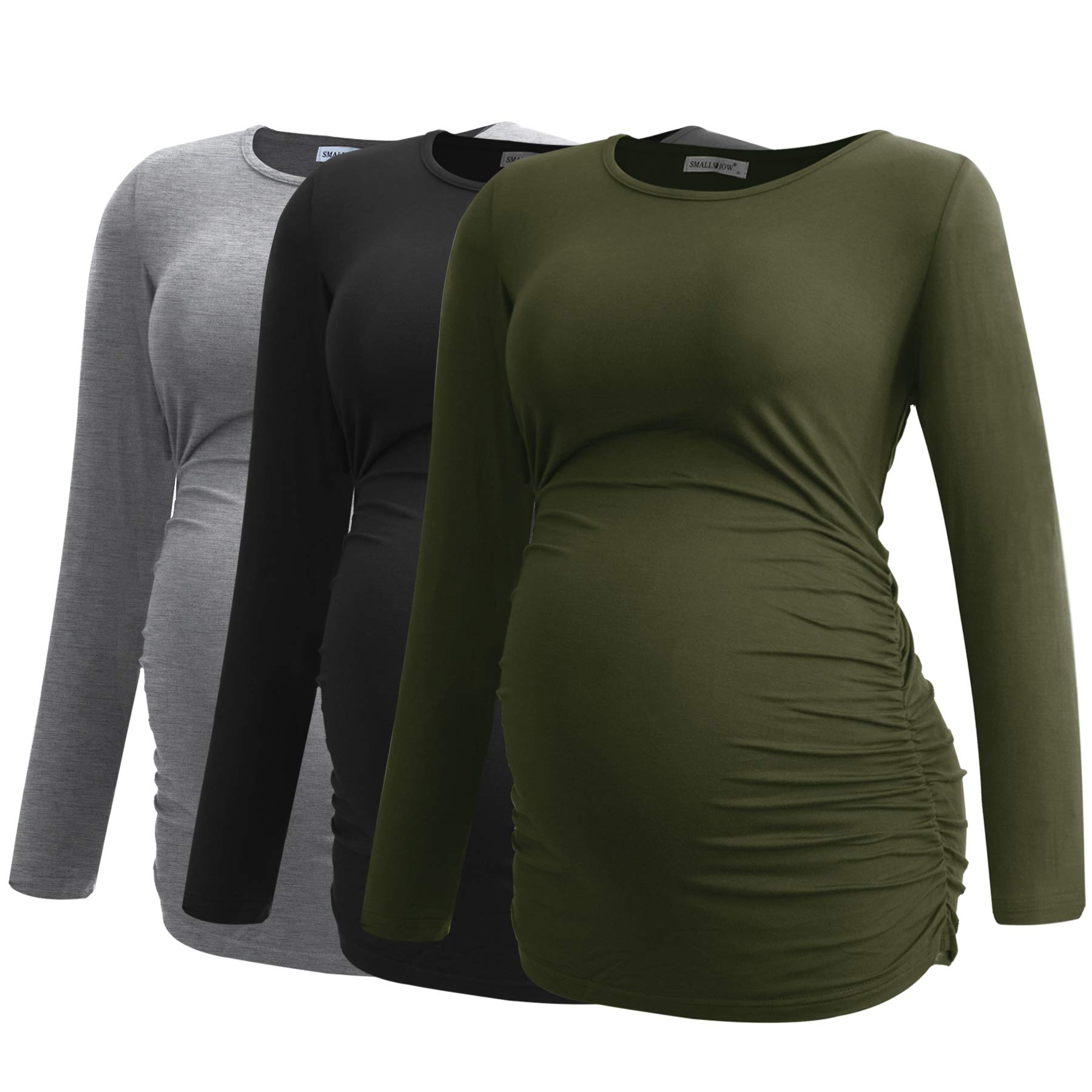 Smallshow - Camisetas de Maternidad para Mujer, Manga Larga, 3 Unidades - Verde - Medium