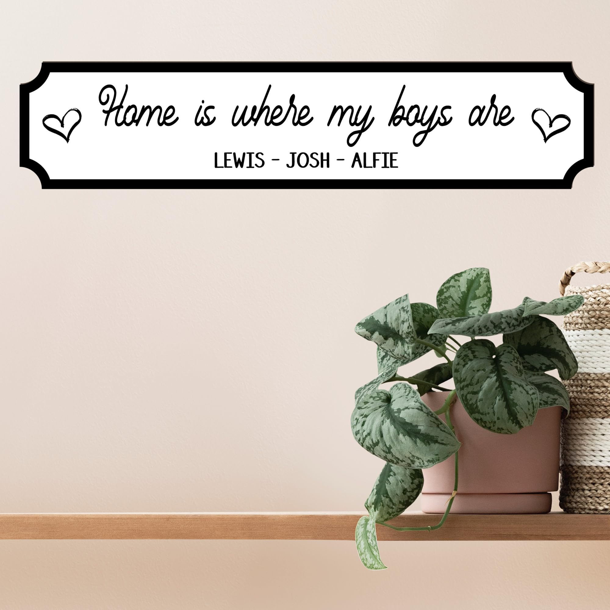 Personalised Our Family 'Home Is Where' Street Sign Plaque - Custom Names Wall Decor Gift | Boy Family, Girls Family, My Kids Street Sign Home Gift (Boys, MDF Wood Large - 44cm x 9cm)