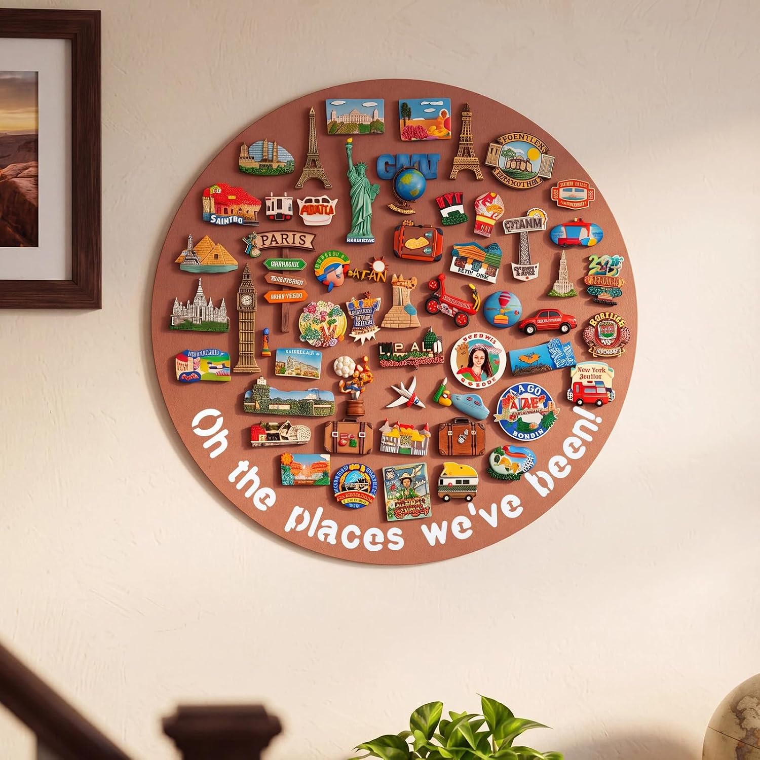 BreezeHug Travel Magnet Board for Wall, 24" Round Display, Brown