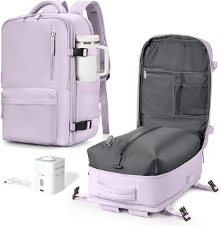VGCUB Vacuum Backpack Travel with Pump, Vacuum Seal Compression Bags For Clothing Travel Essentials Carry on Luggage Laptop Backpack, Waterproof Personal Item Bag for Women Men Purple