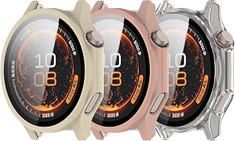 3Pack Case Compatible with OnePlus Watch 4 & Oppo Watch X3 with Tempered Glass Screen Protector, Ultra-Thin Hard PC Full Protective Face Cover Bumper White/Pink/Clear