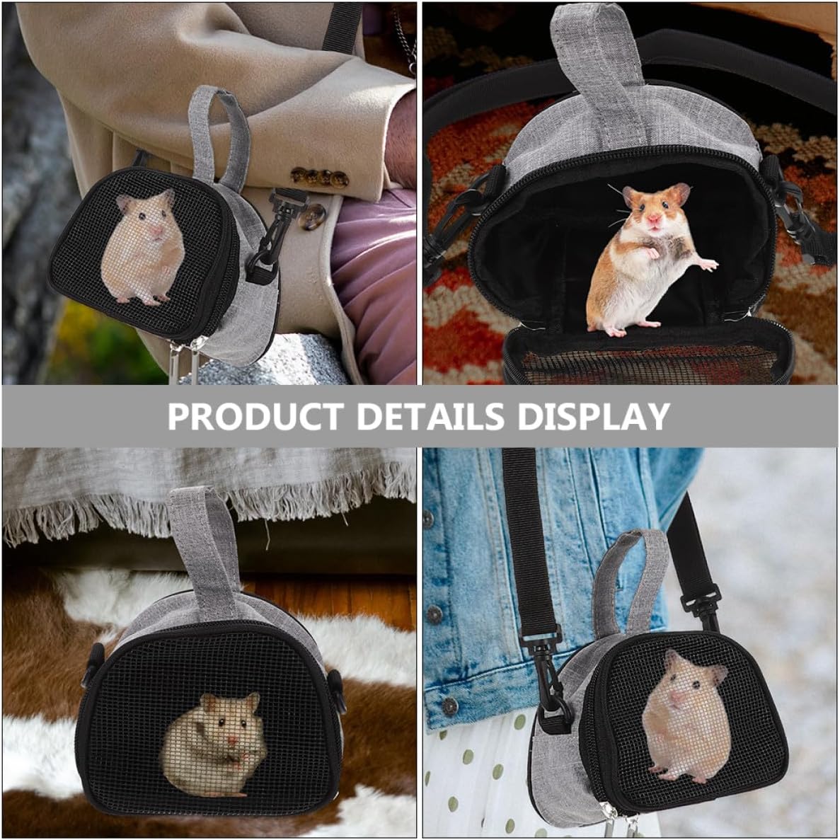 TEHAUX Guinea Pig Carrier Bag and Hamster Travel Pouch Portable Breathable Mesh Medium Size Adjustable Shoulder Strap Pet Outdoor Carrier for Small Animals