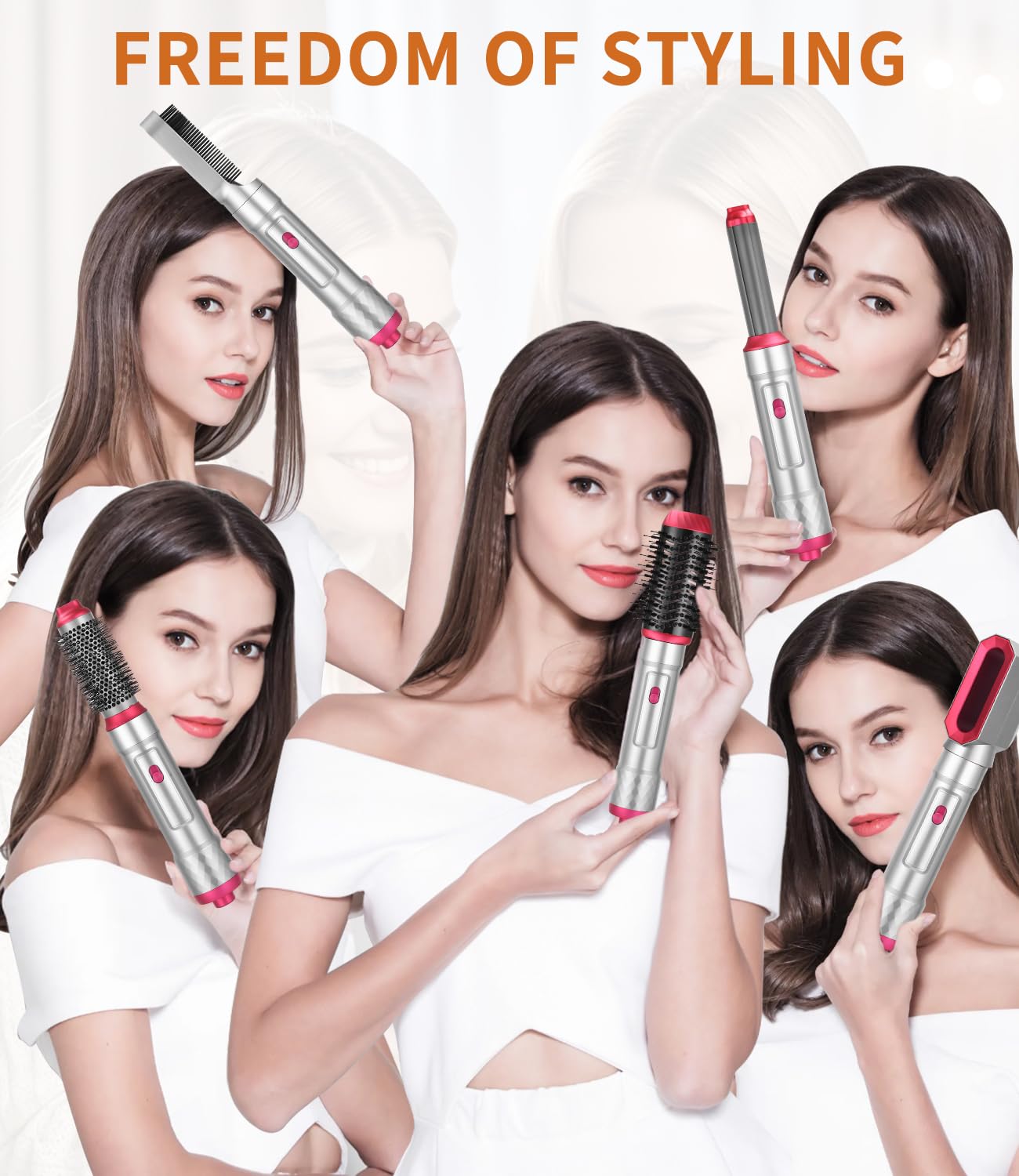 Cepillo Secador de Pelo Air Styler 6 en 1,Secador de Pelo Profesional de 1000W,Tecnología Iónica,Moldeador de Pelo, Automático de Rizado de Aire, Hair Styler para Todos Los Peinados