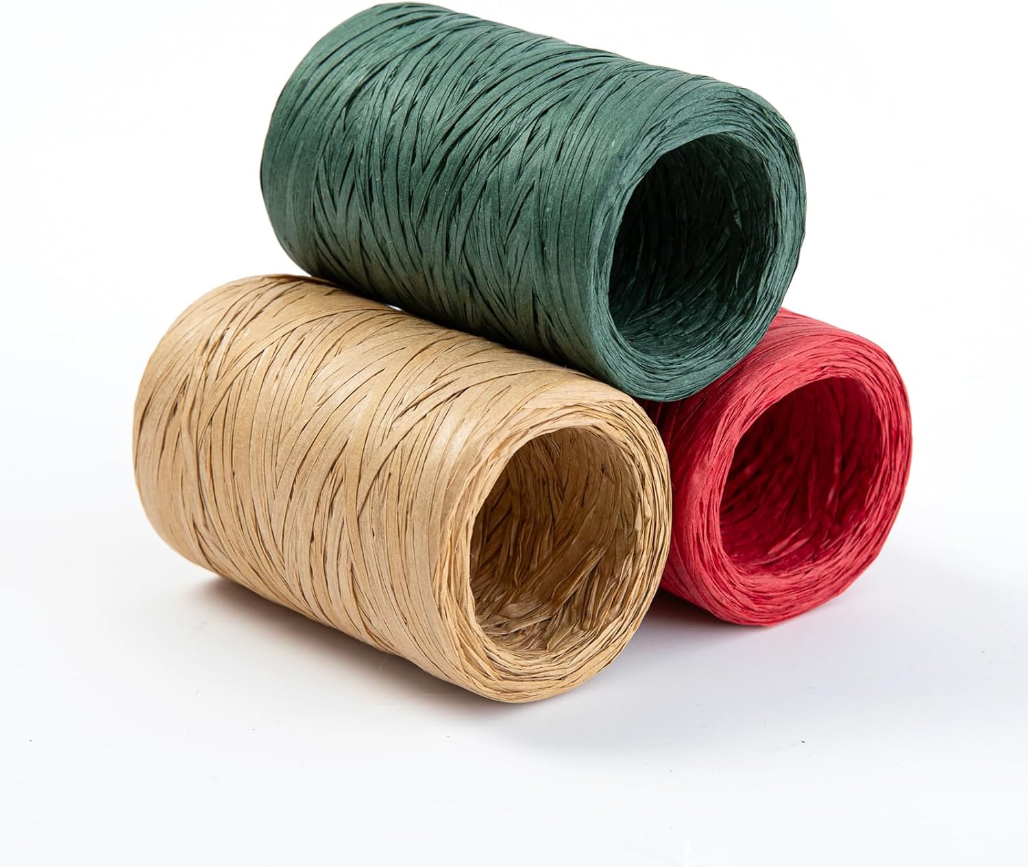 3 Roll Raffia Ribbon 984ft Raffia Paper Ribbon Red Green Kraft Raffia Paper Twine Wrapping Ribbon for Christmas Gift Wrapping DIY Craft Supply（328ft Each Roll）