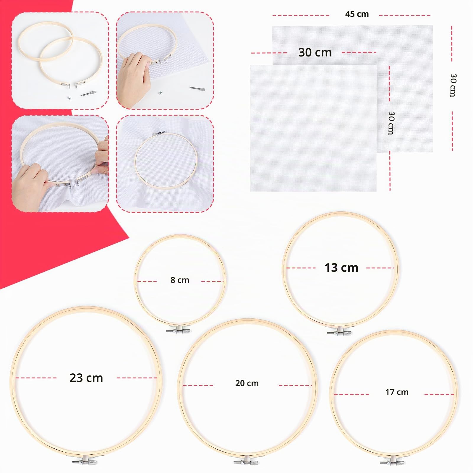 Romon Filo da Ricamo, Kit da Ricamare Braccialetti Kit Punto Croce con 5 Cerchi In Bambù, 100 Fili Colorati, 3 Pezzi di Tela Aida e Strumenti per il Cucito