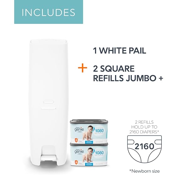 Diaper Genie Premier Diaper Pail Gift Set with 2 Jumbo+ Square Refills