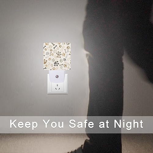 Miniatura 7 de Luz nocturna con estampado de patas de perro, gato, huesos, luz nocturna LED enchufable, lámpara de noche con sensor automático, lámpara de