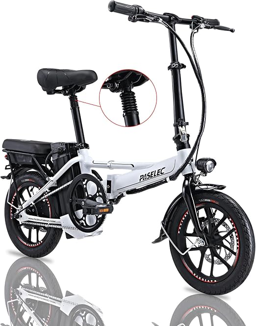 Paselec 14inch Folding Electric Bike Ebike for Adults and Teenagers, Peak 500w Motor 48v 10.4Ah Mini Commuter Bike with Anti-Theft Vibration Alarm System