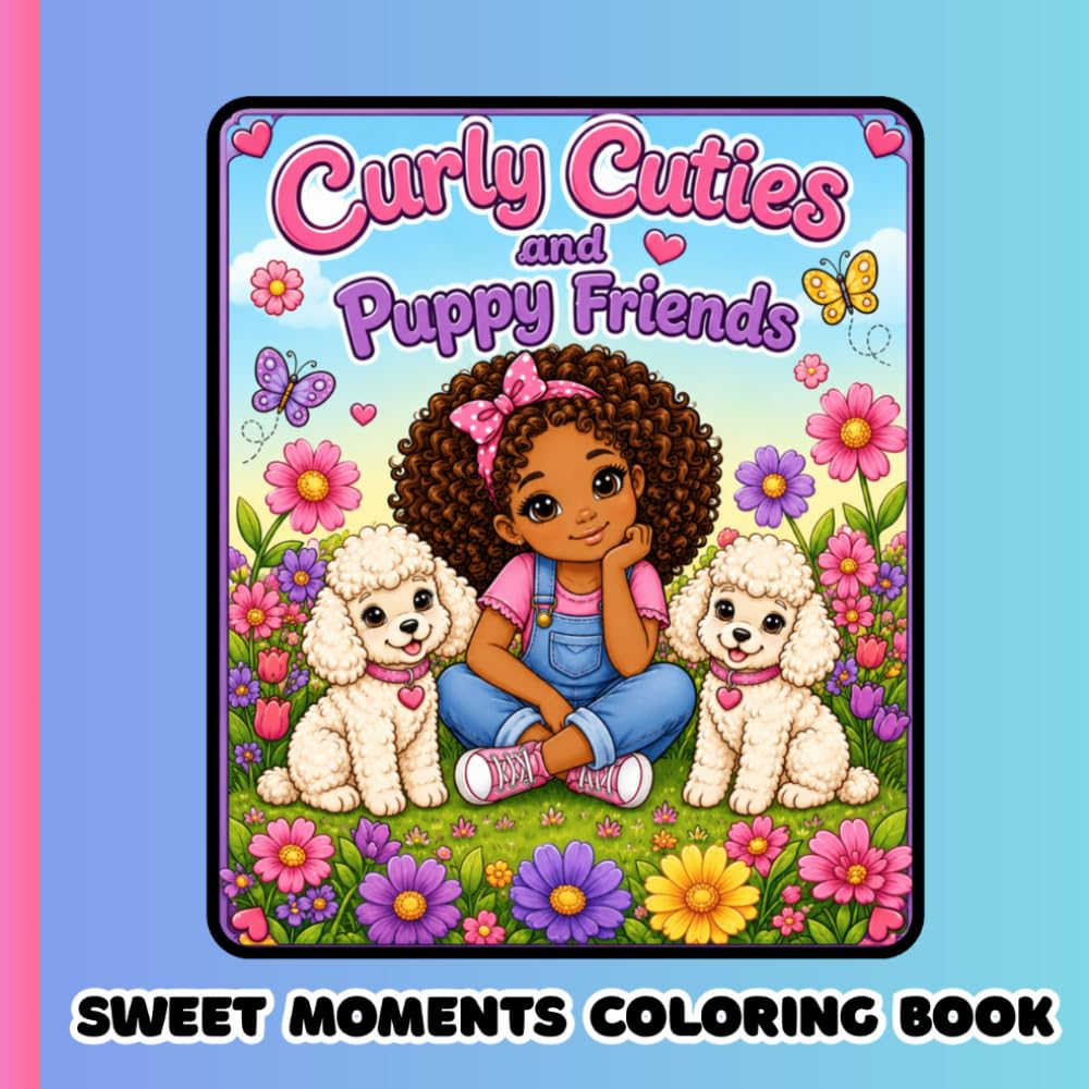 Curly Cuties and Puppy Friends: Curly Cuties and Puppy Friends: Big, Bold and Easy Coloring Pages Featuring Adorable Curly-Haired Girls and Playful Puppies