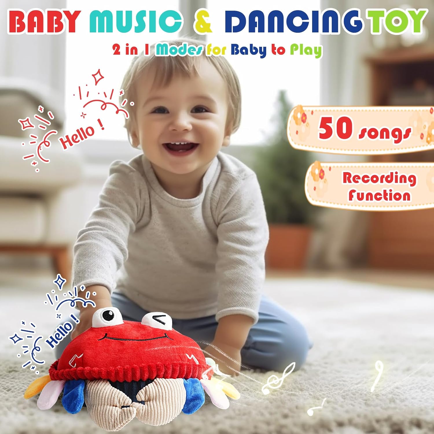 Baby Toys 18 Months - Crawling Crab Tummy Time Toy with Musical Dancing Walking Bouncing Learning, Toddler Sensory Travel Toys for Boys & Girls, Birthday Gifts