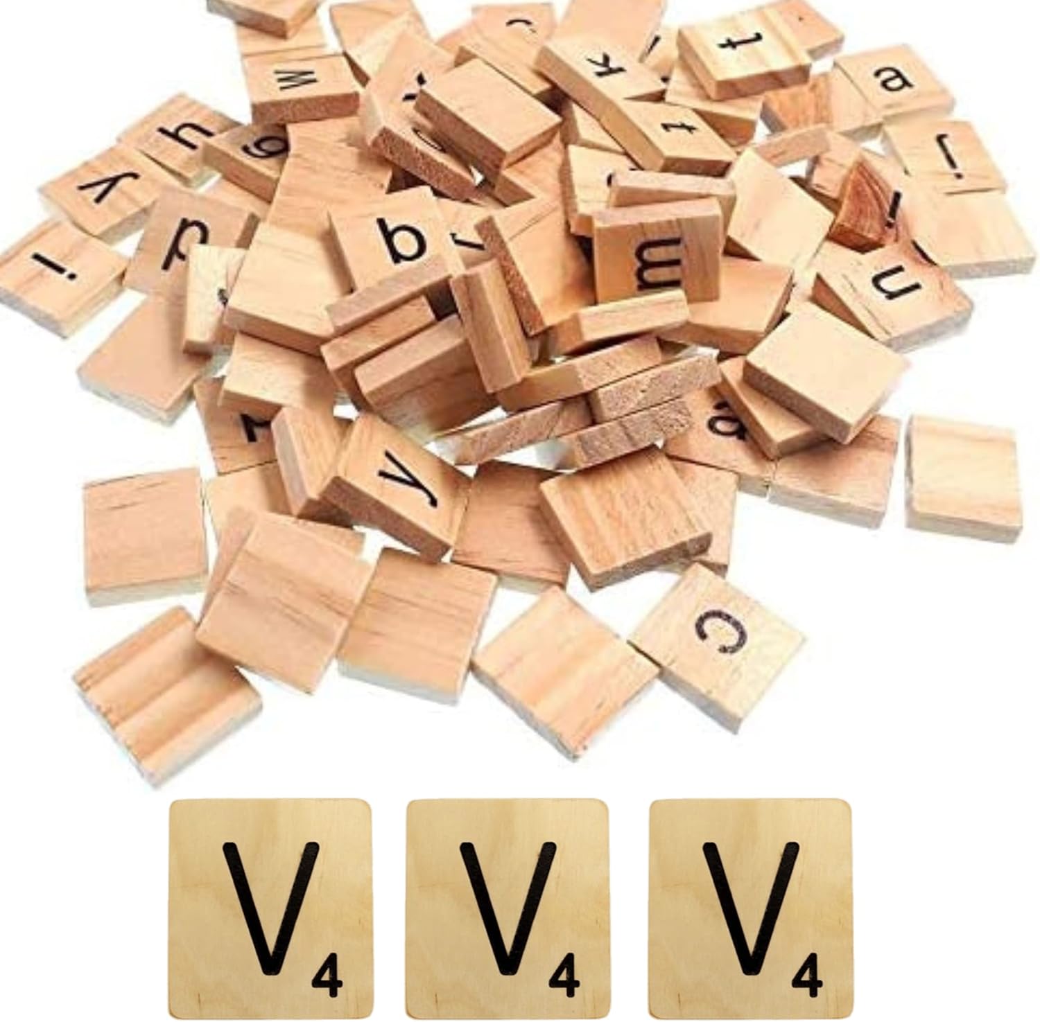 Pack of 50 - v Scrabble Tiles - Same Letters Bags -WOODEN SCRABBLE TILES BLACK LETTERS NUMBERS FOR CRAFTS WOOD ALPHABETS (Letter V, Pack of 50 Tiles)