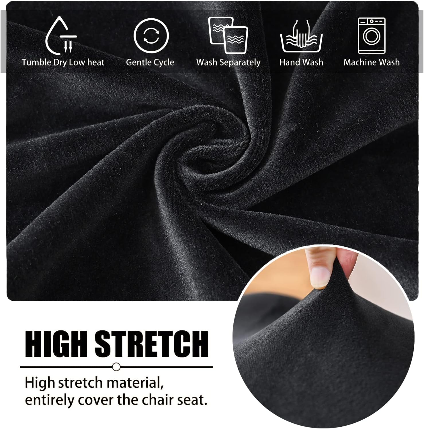 XMNTG Set of 4 Stretch Black Velvet Bar Stool Chair Covers Kitchen Swivel Stools Slipcovers Curved Short Back Chair Covers Chair Protector Covers for Counter Bar Office Pub Kitchen(Black, 4PCS)