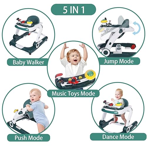 Miniatura 2 de Kinder King Andador de Bebé con Música y Luces, Andador de Actividad de 5 en 1, Altura y Asiento Ajustables, Aprendizaje Sentado y Paseo Trasero