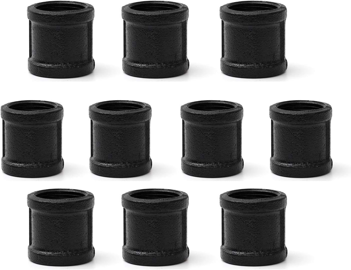 3/4" Black Coupling, 10 Pack 3/4" Threaded Pipe Coupling for Steam-punk Vintage Shelf Bracket DIY Plumbing Pipe Decor Furniture (10, Black 3/4 Inch)