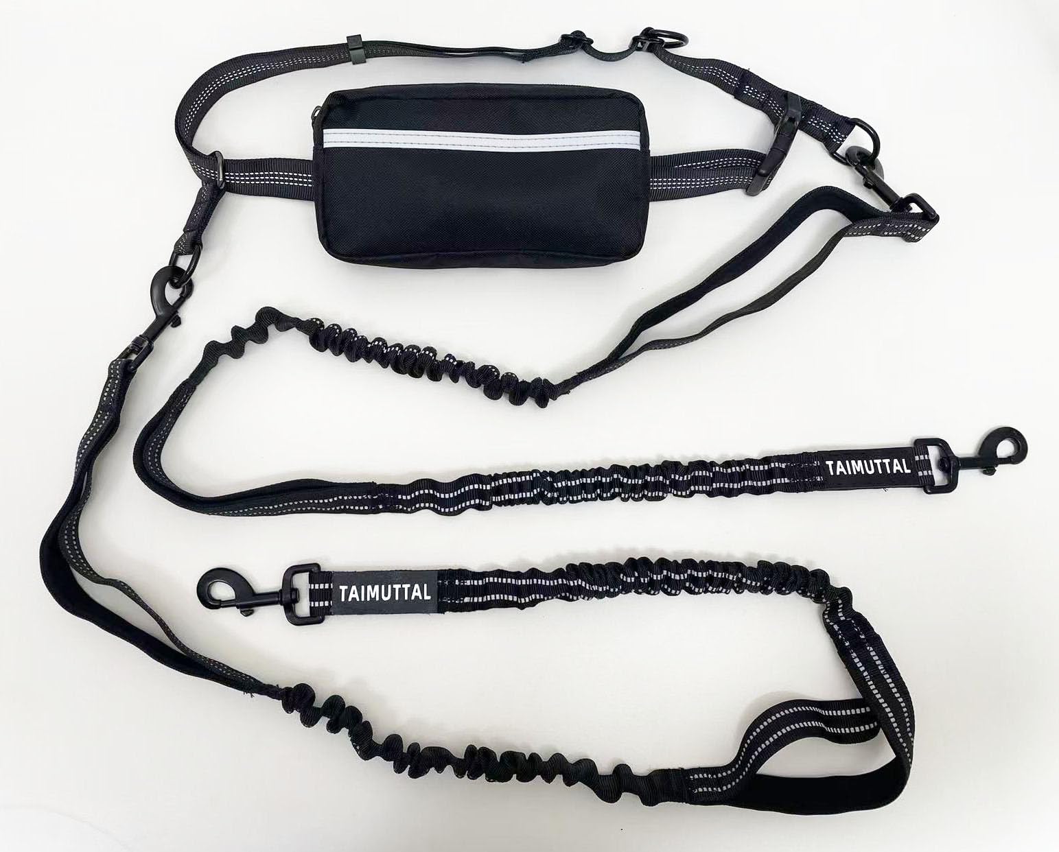 Correa de perro manos libres para 2 perros con cinturón de cintura y bolsa grande, correa de cintura para pasear perros, correr y senderismo, correas retráctiles dobles para dos perros con