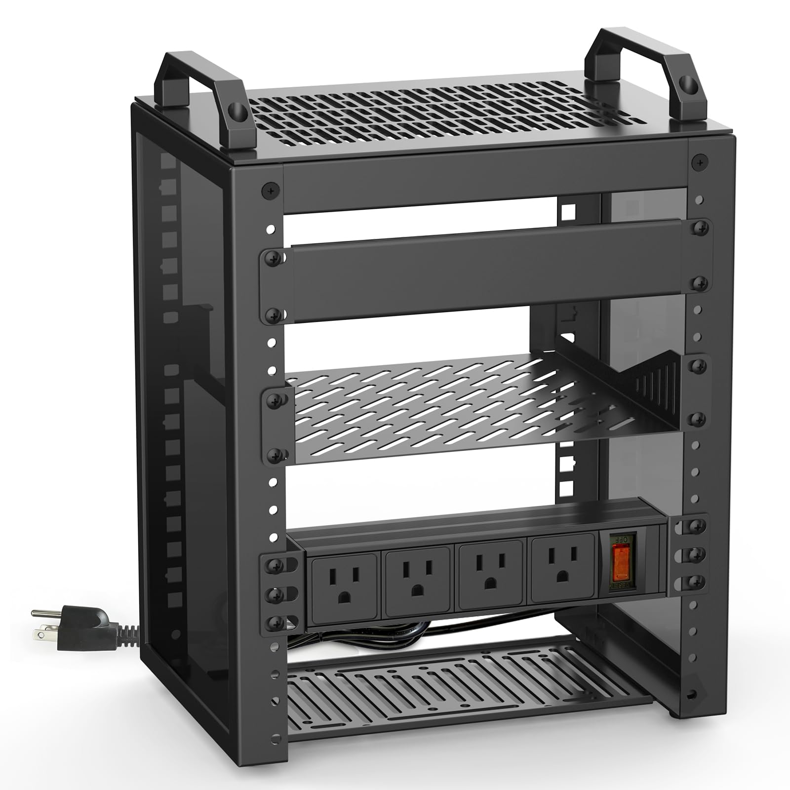 Mini estante de servidor de 10 pulgadas, estante de red 6U con alimentación PDU de rack | Profundidad de 20 cm. Adecuado para equipos de TI, redes, servidores, equipos de audio y video.