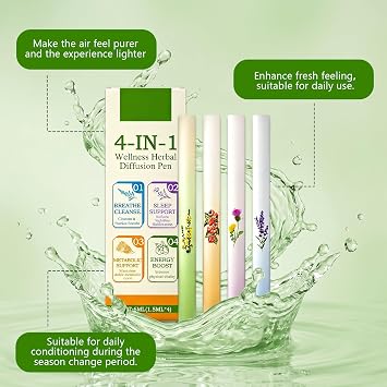 4 Pcs Herbal Diffuser Pen, Portable Aromatherapy Inhaler Stick, Anxiety Pen for Cleanse Breathing Aid Oral Air Freshening & Energy Boost