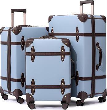 NZBZ Vintage Trunk Luggage Set, PU Leather Retro Suitcase