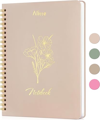 Alitte Notebooks for Work, Small Cute Beige Hardcover Spiral Journal 8x6, 100 Pa