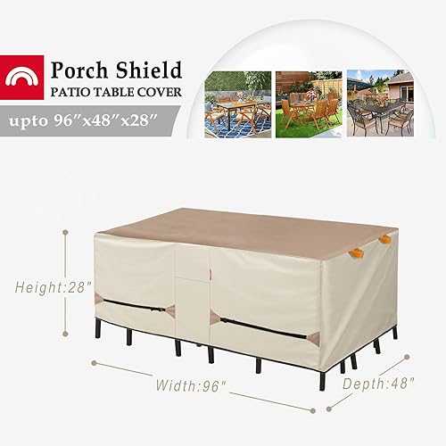 Miniatura 2 de Porch Shield Funda para mesa de patio, impermeable, para mesa de comedor y sillas de exterior, rectangular, 96 x 48 pulgadas, color marrón claro y