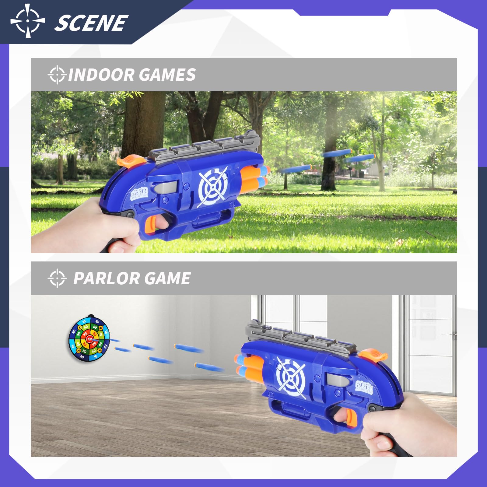 2 Pack Blaster Guns Boys Toy for 6+ Year Old Kids, 2 Targets & 2 Wrist Strap,80 Soft Foam Darts Bullets - Image 4