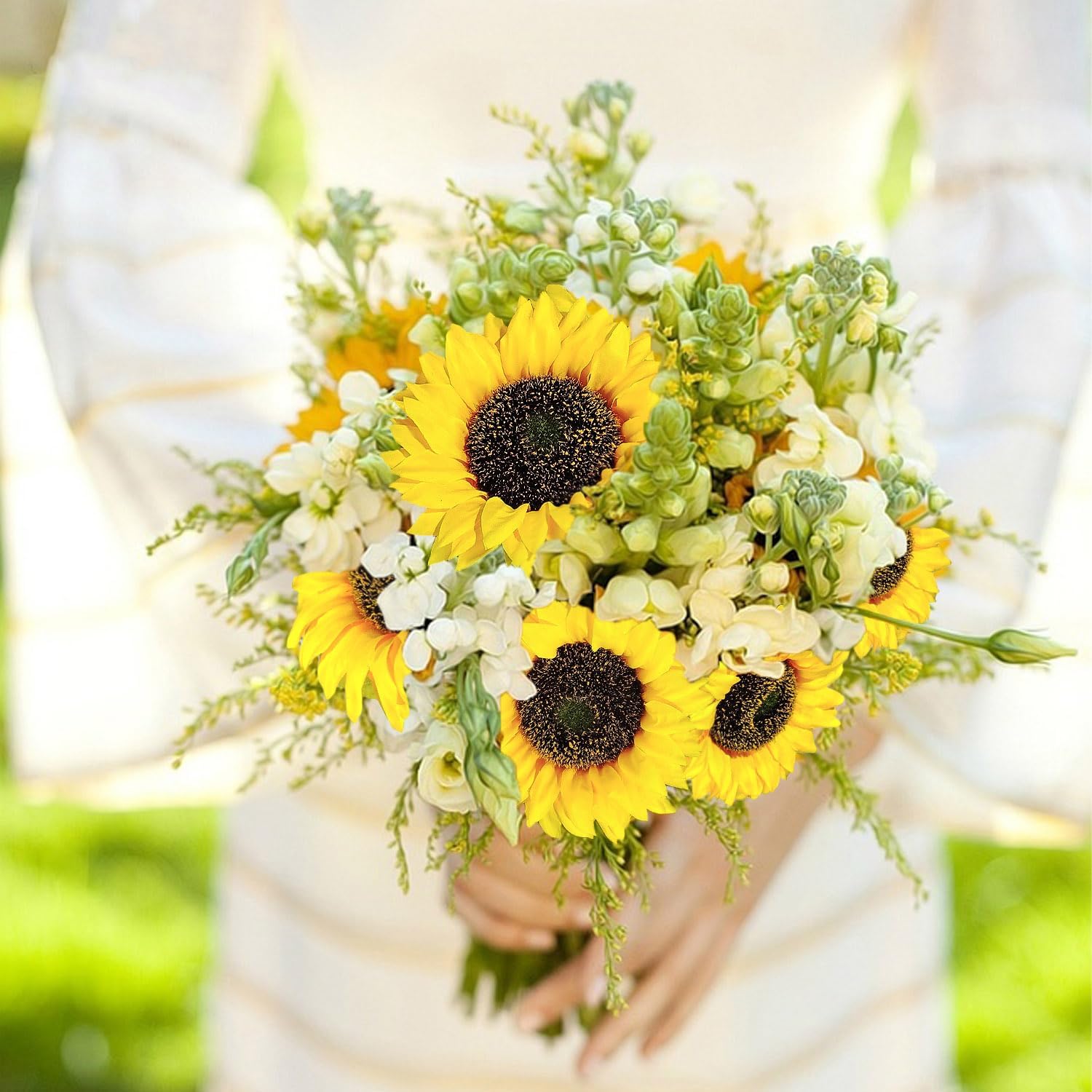 Artificial Sunflowers Long Stem Silk Flowers 10 Pack Fake Sunflowers Bouquet Faux Floral Arrangements for Home Decor Indoor Outdoor Wedding Office Desk Centerpiece Decorations(Vibrant Yellow)