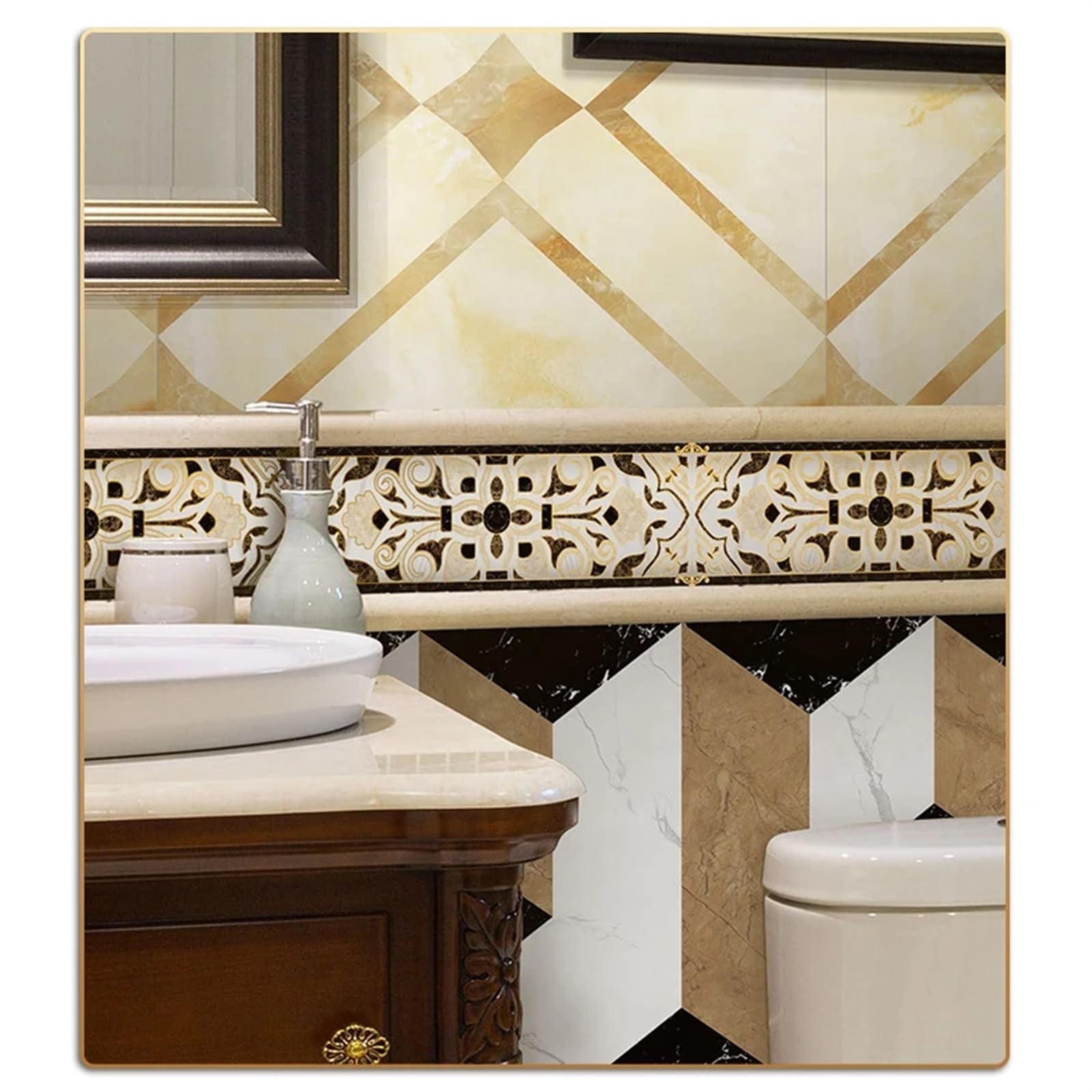 2 uds 5M Pegatinas de Pared Cintura Impermeable PVC Autoadhesivo Pared Borde zócalo calcomanías Cocina Pared zócalo rodapié línea para Bordes De Paredes(Style2)