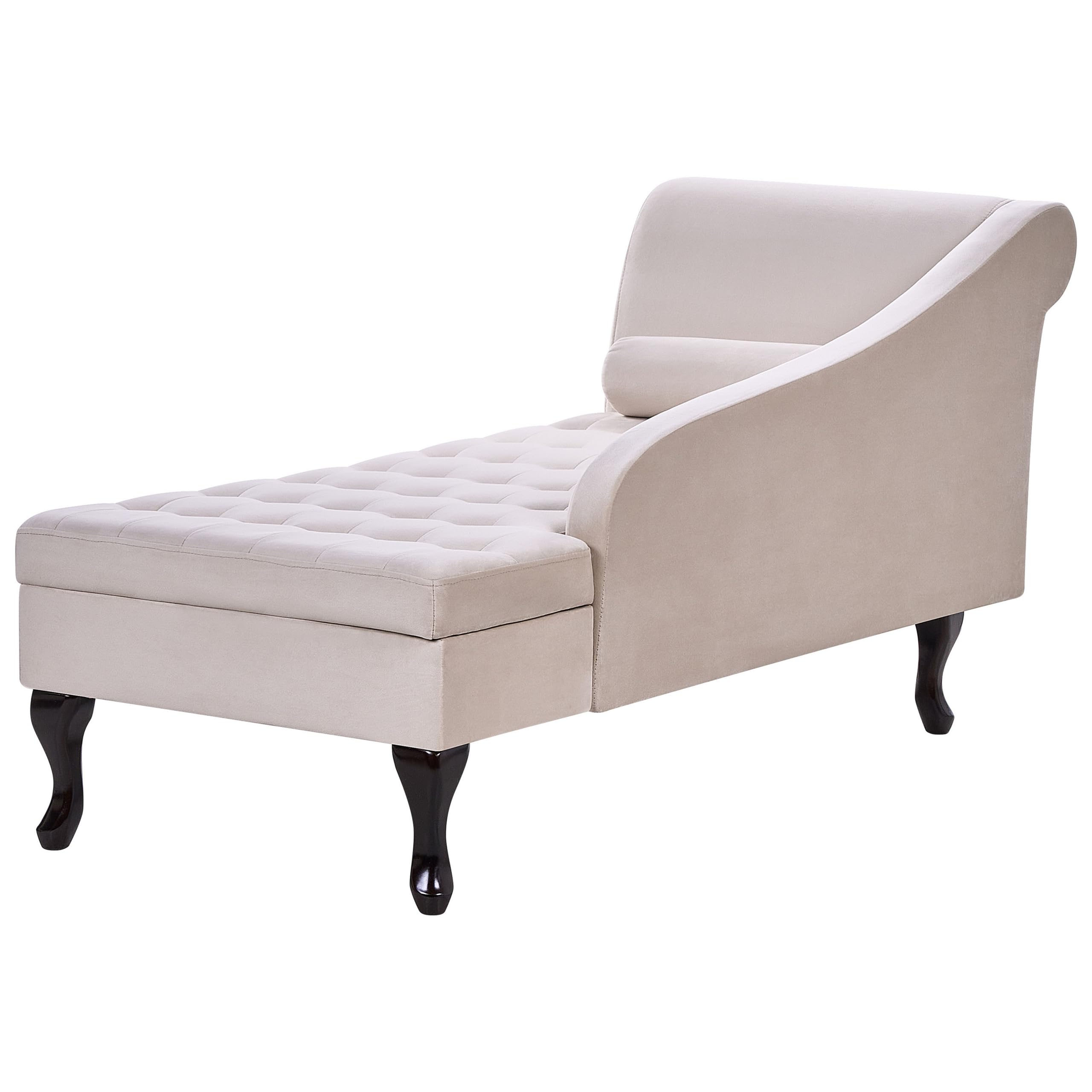 Beliani Chaiselongue linksseitig Samt beige mit Lehne Bettkasten Dekokissen Pessac