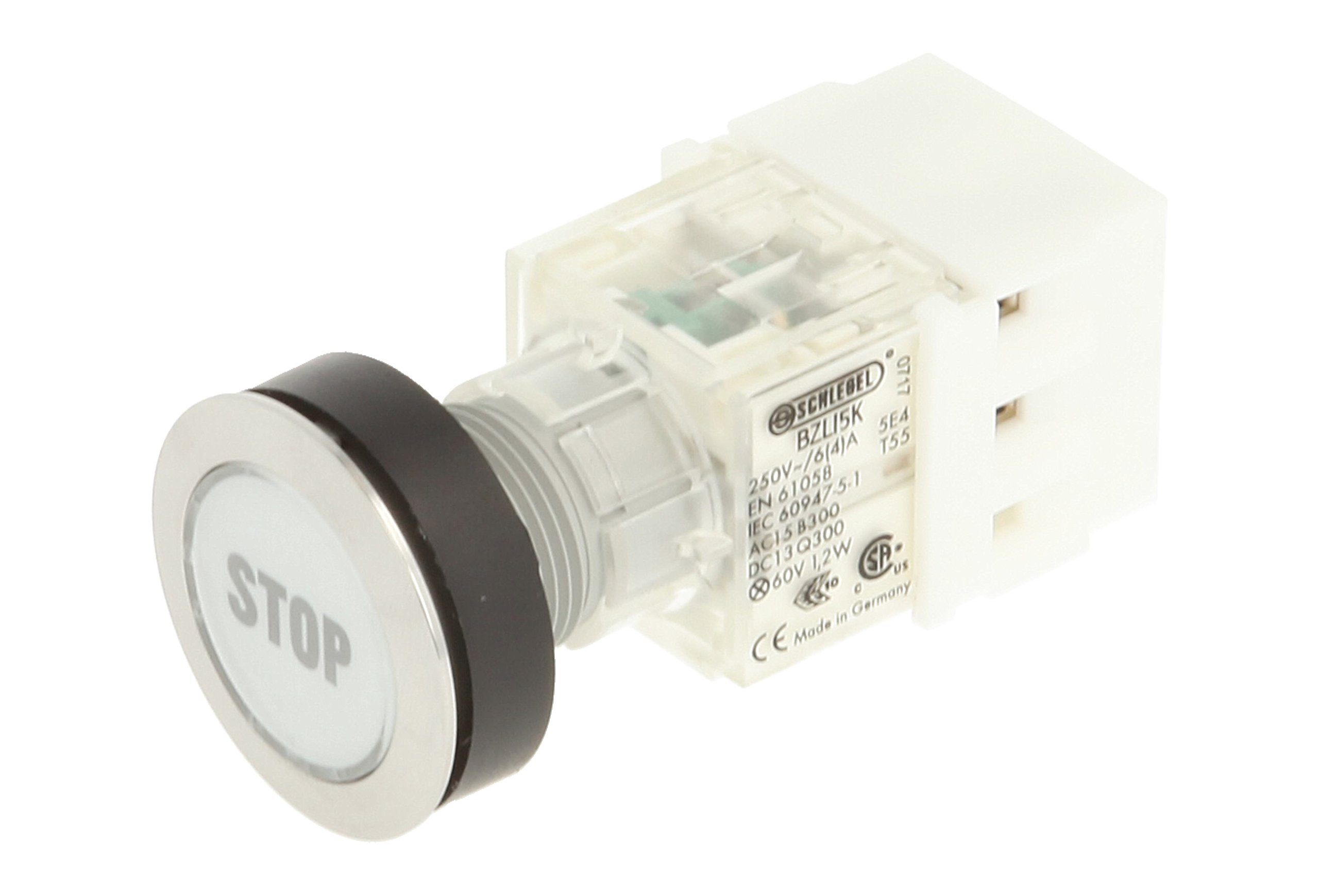 Club 23.000.705 Stainless Steel Push Button Switch Cap Bezeichungs Child Stop Master Illuminated Momentary Contact 1 NO and Screw Connection, 24 V LED, Clear (Pack of 2)