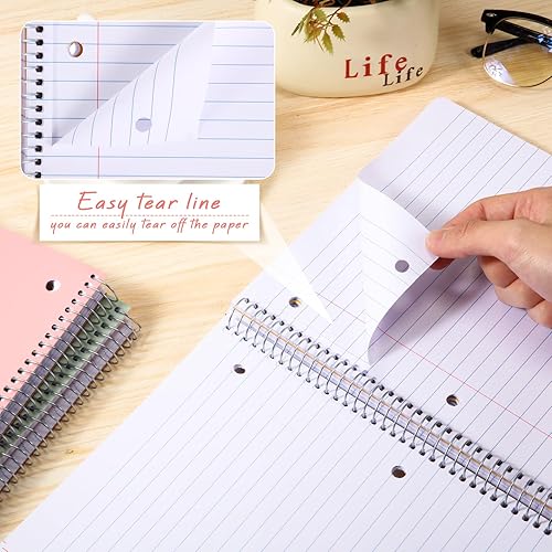 Miniatura 4 de Teling 8 cuadernos en espiral de 3 materias con rayas anchas de 8 x 10 12 pulgadas, cuaderno de diario en espiral de 3 agujeros, bolsillos divisores